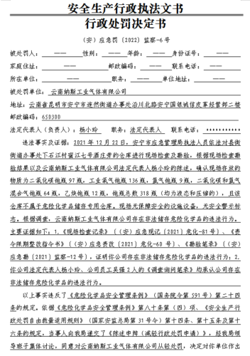 云南鑫科新材料工程技术有限公司行政处罚决定书-（安）应急罚〔2022〕监察-3号