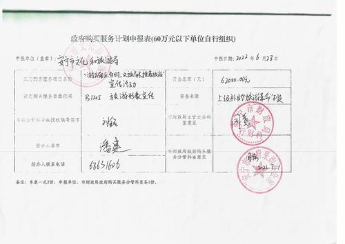 政府购买服务计划申报表（60万元以下单位自行组织）