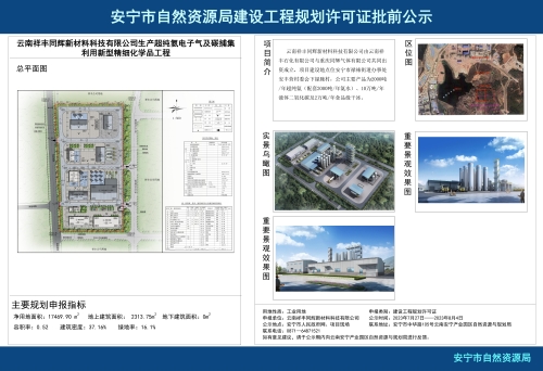 安宁市禄脿街道云南祥丰同辉新材料科技有限公司生产超纯氨电子气及碳捕集利用新型精细化学品工程项目规划方案批前公示