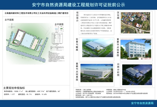 云南鑫科新材料工程技术有限公司化工石油专用设备制造二期扩建项目规划方案批前公示