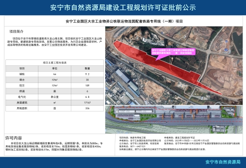 安宁工业园区大宗工业物资公铁联运物流园配套铁路专用线（一期）项目规划方案批前公示