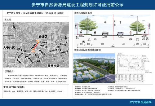 安宁市大屯东片区太极南路工程项目规划方案批前公示