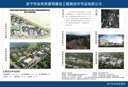 安宁市温泉街道中国农业银行股份有限公司云南分行除险加固维修改造省分行党校项目规划方案批前公示