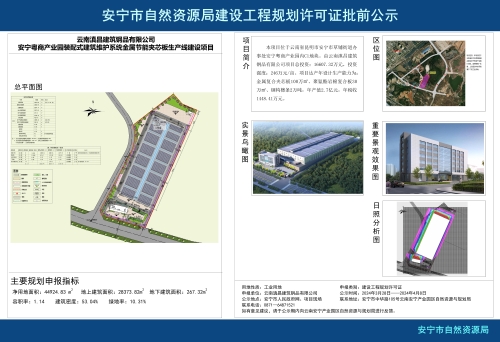 安宁市草铺街道云南滇昌建筑钢品有限公司安宁粤商产业园装配式建筑维护系统金属节能夹芯板生产线建设项目规划方案批前公示_01
