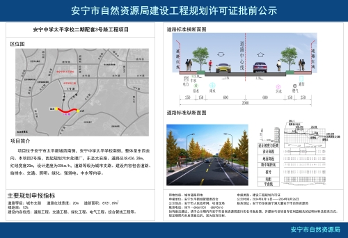 安宁市太平新城街道安宁中学太平学校二期配套3号路工程项目规划方案批前公示