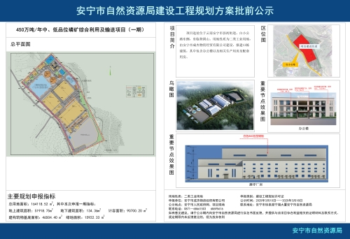安宁市县街街道成杰物资经贸有限公司450万吨年中、低品位磷矿综合利用及输送项目（一期）规划方案批前公示
