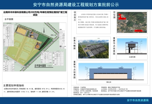 安宁市草铺街道云南祥丰环保科技有限公司200万吨年磷石膏预处理改扩建工程项目规划方案批前公示