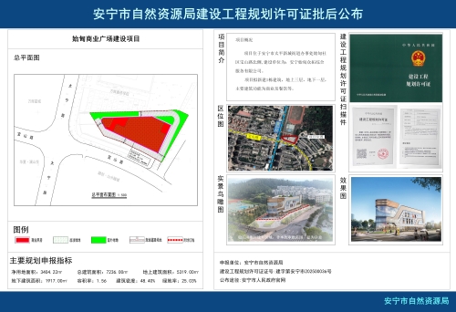 安宁市太平新城街道始甸商业广场建设项目建设工程规划许可证批后公布