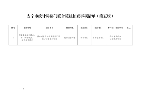 安宁市统计局随机抽查事项清单（第五版）和部门联合随机抽查事项清单（第五版）_02(1)
