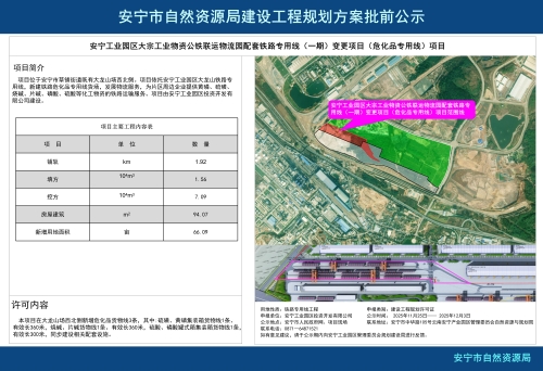 安宁工业园区大宗工业物资公铁联运物流园配套铁路专用线（一期）变更项目（危化品专用线）项目工程规划方案批前公示
