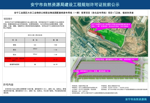安宁工业园区大宗工业物资公铁联运物流园配套铁路专用线（一期）变更项目（危化品专用线）项目-门卫室、值班休息室工程规划方案批前公示