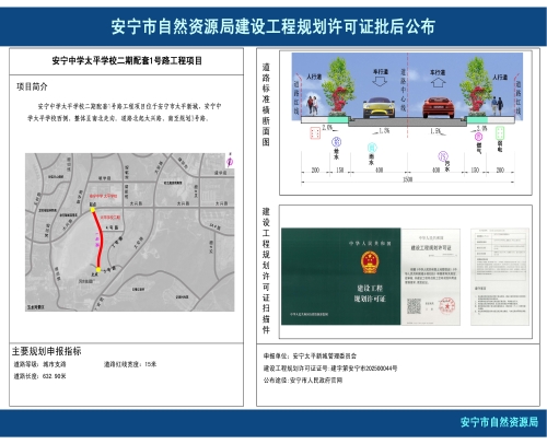 安宁中学太平学校二期配套1号路工程项目规划许可证批后公布