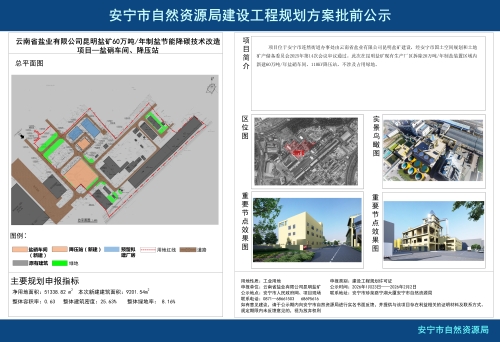 云南省盐业有限公司昆明盐矿60万吨年制盐节能降碳技术改造项目—盐硝车间、降压站建设工程规划方案批前公示