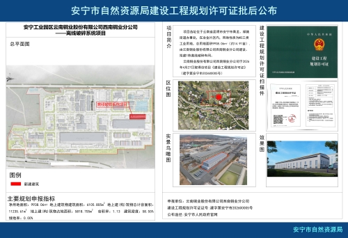 安宁工业园区云南铜业股份有限公司西南铜业分公司——离线破碎系统项目建设工程规划许可证批后公布