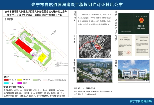安宁市县域医共体建设项目医共体基层医疗机构服务能力提升重点中心乡镇卫生院建设（异地新建安宁市禄脿卫生院）项目建设工程规划许可证批后公布