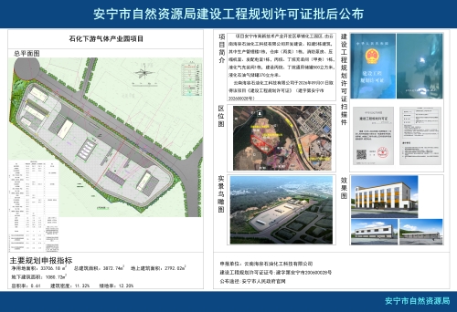 安宁市高新区云南海容石油化工科技有限公司石化下游气体产业园项目建设工程规划许可证批后公布