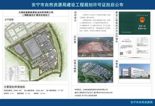 安宁市高新区云南裕能新能源电池材料有限公司二期配套改扩建项目地块三建设工程规划许可证批后公布